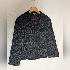 J. Jill Womens 2 Blazer Jacket Black Jacquard Velvety 3 Button Goth